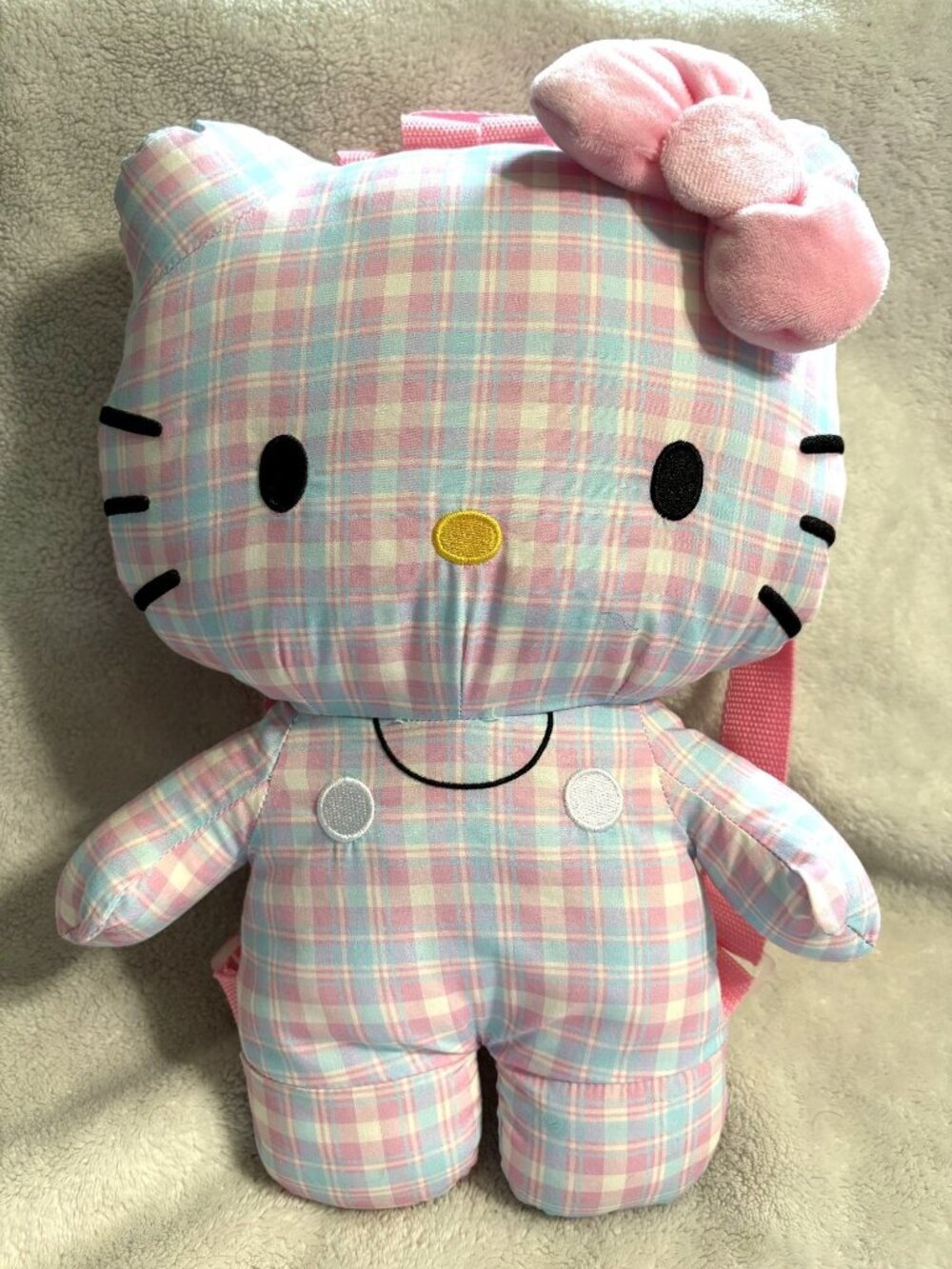 Hello Kitty Plaid Plush Backpack Pastel Pink Blue Gingham Sanrio Rare Like New